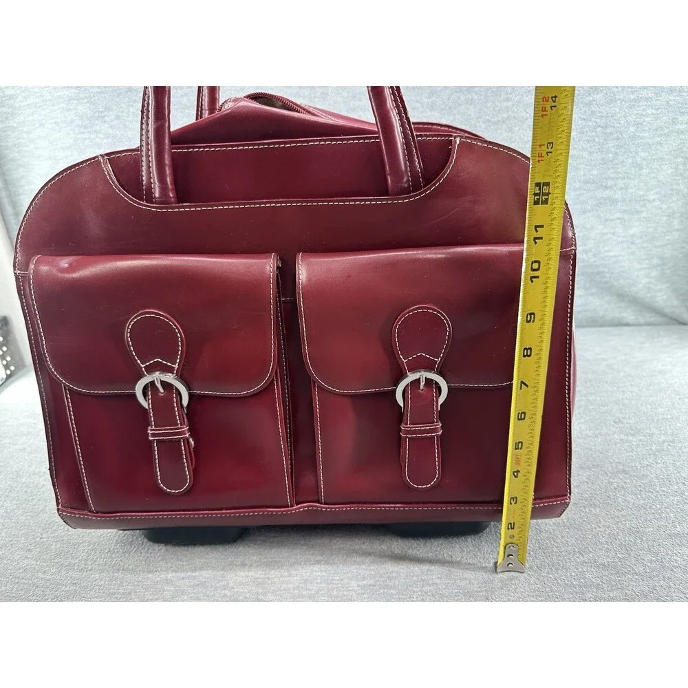 McKLEIN Red Leather Wheeled Laptop Case 15.6” Rolling Briefcase